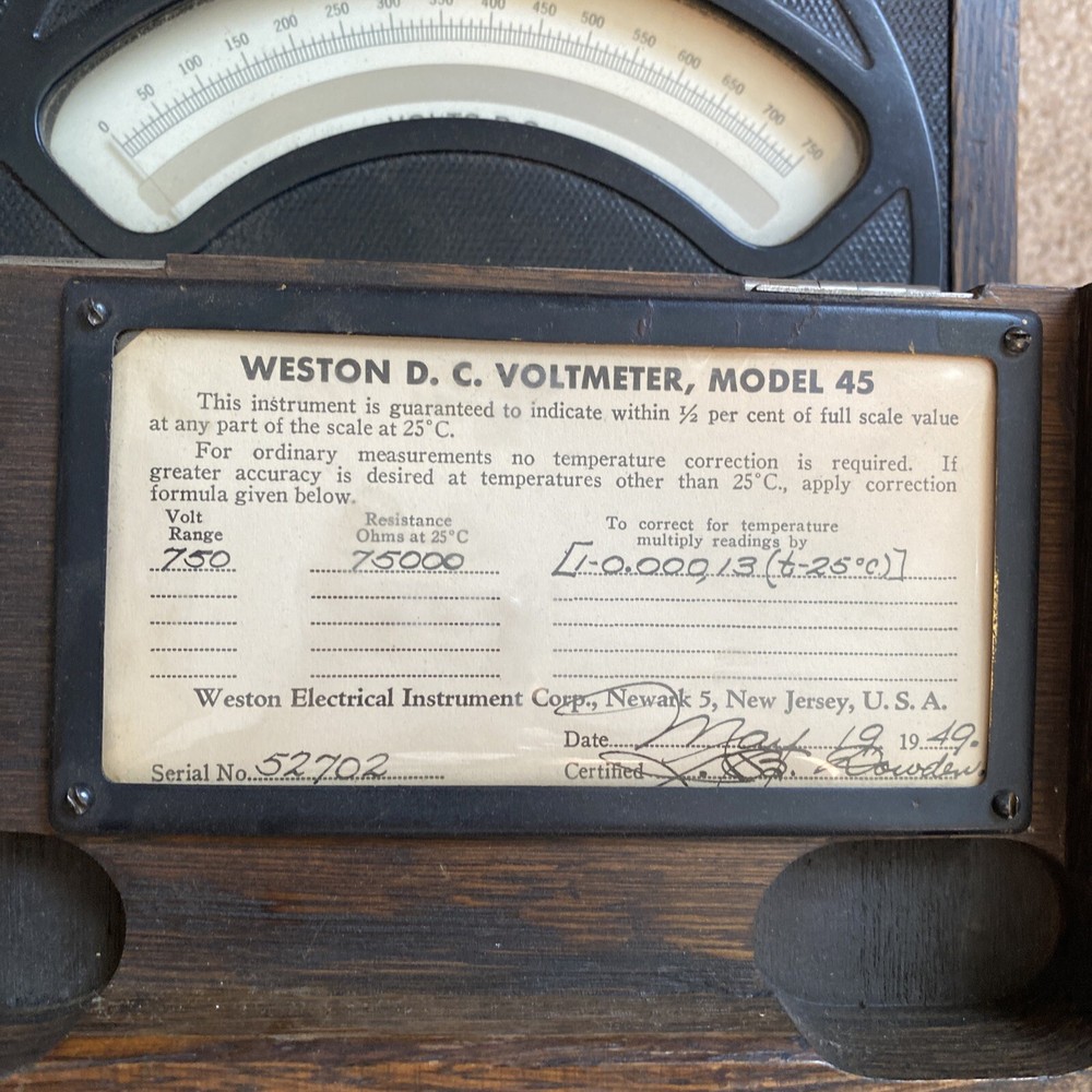 Weston DC Voltmeter Model 45 In Solid Oak Case
