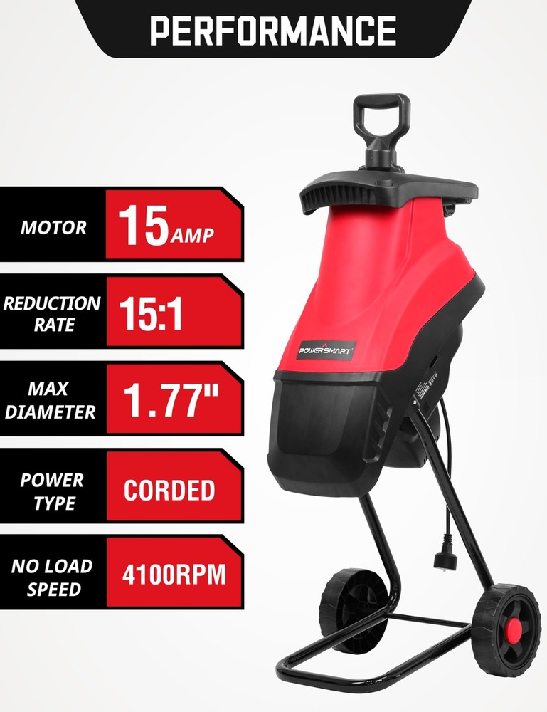 PowerSmart Electric Wood Chipper Shredder, with Bag, BLACK & RED