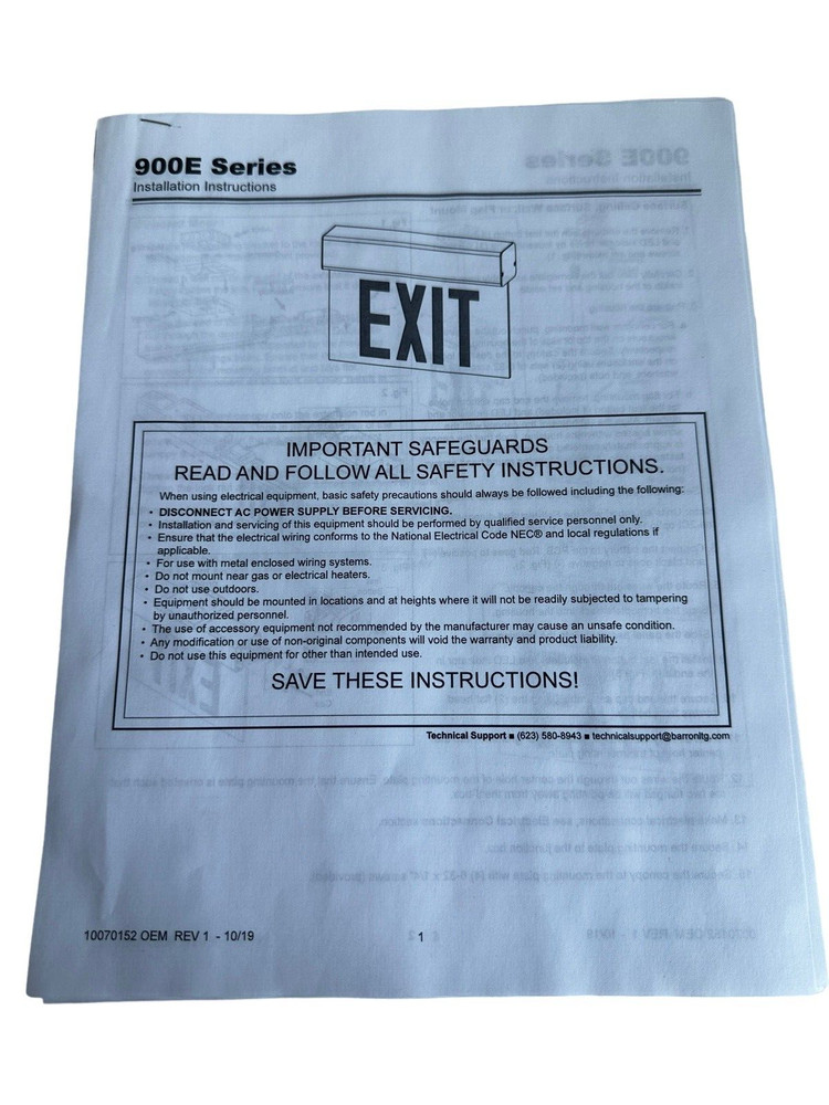 900E LED Exit Sign Edge Lit Red Letters Single Face Battery Backup