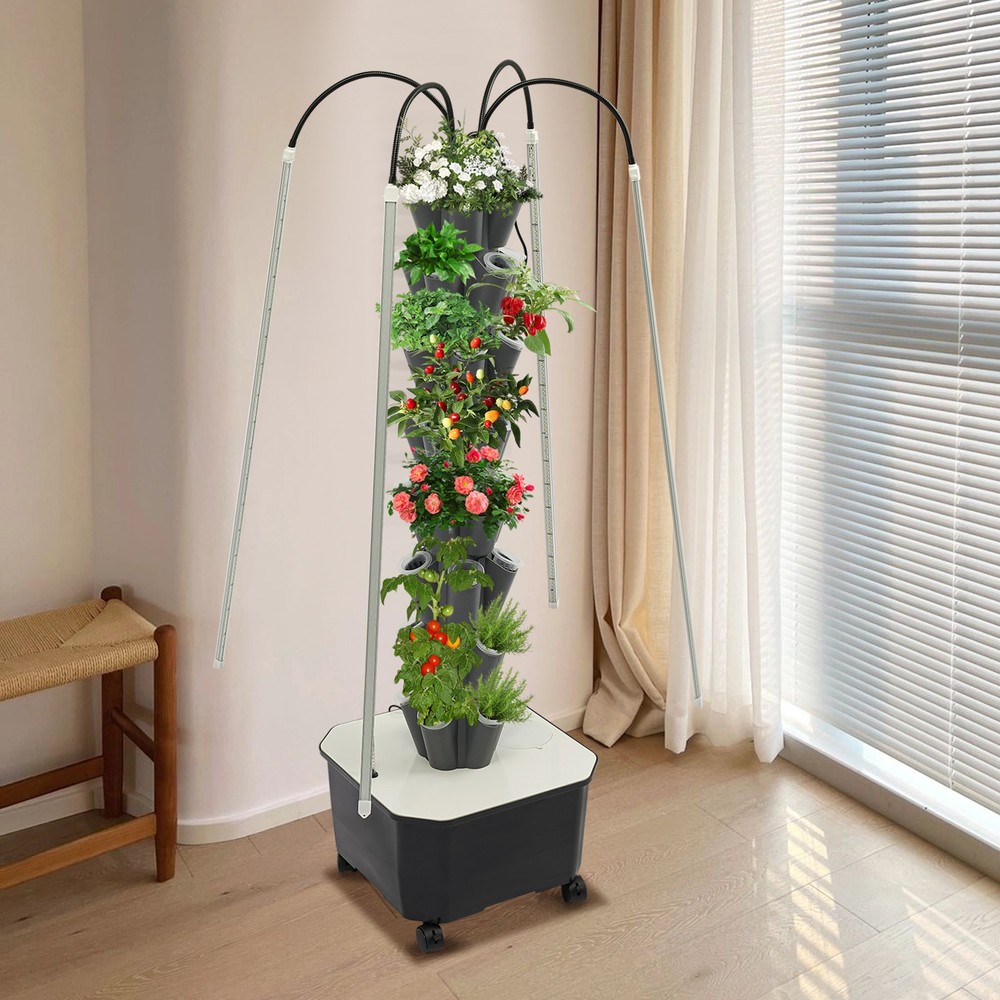 Hydroponics System with Grow Lights - 40 Hole Vertical Garden Tower Kit