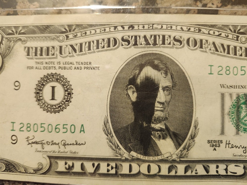 Unique 1963A $5 Ink Smear Error