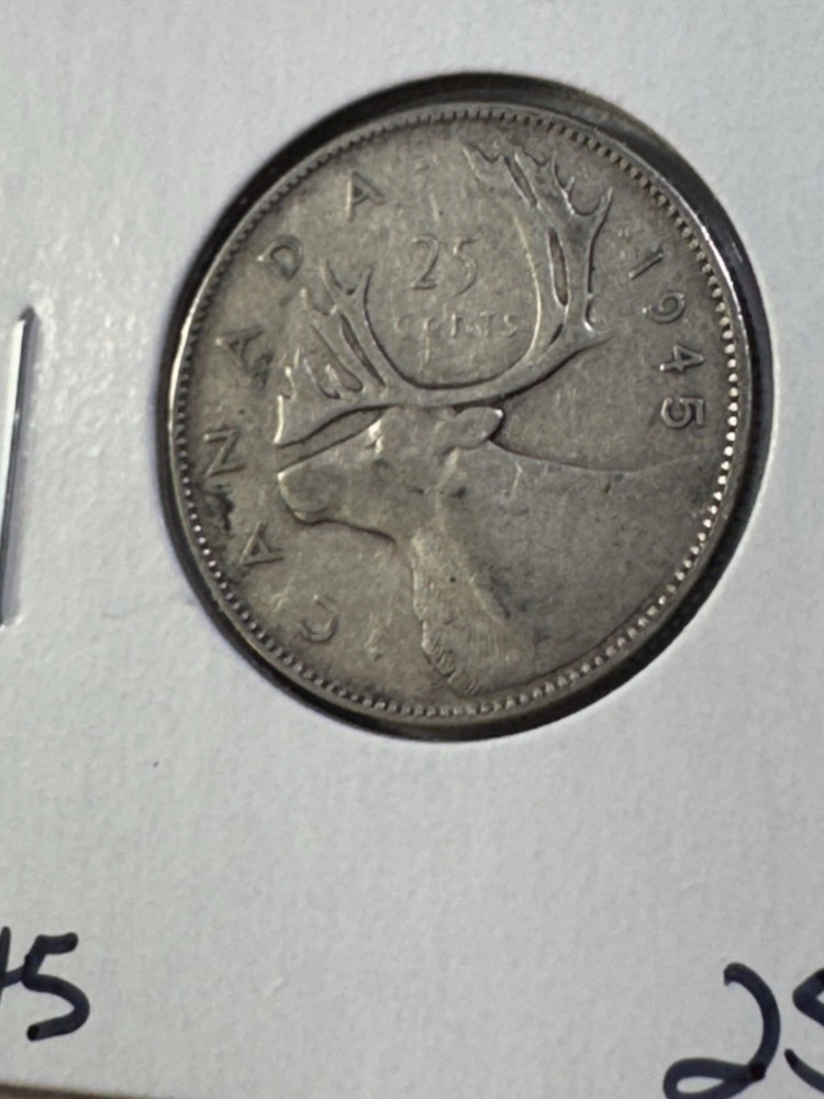 1945 Canada 25 Cents Silver Coin