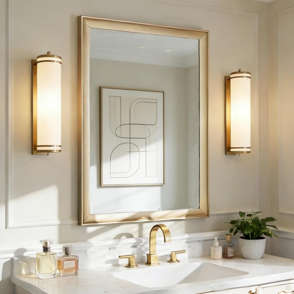 Brushed Nickel Bathroom Mirror 24x36" Rectangle Aluminum Frame Vanity