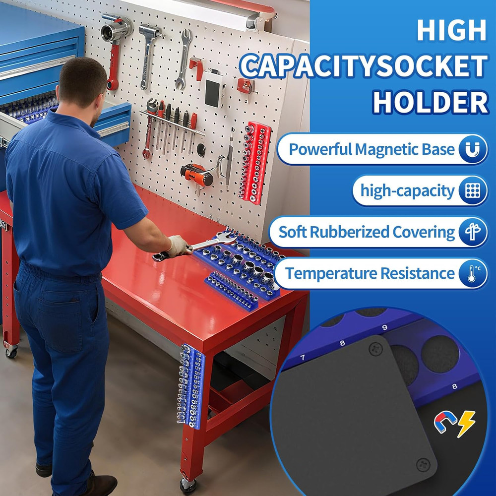 Magnetic Socket Organizer Set, 8PCS Socket Holder with 6 Socket Trays & 2 Wrench