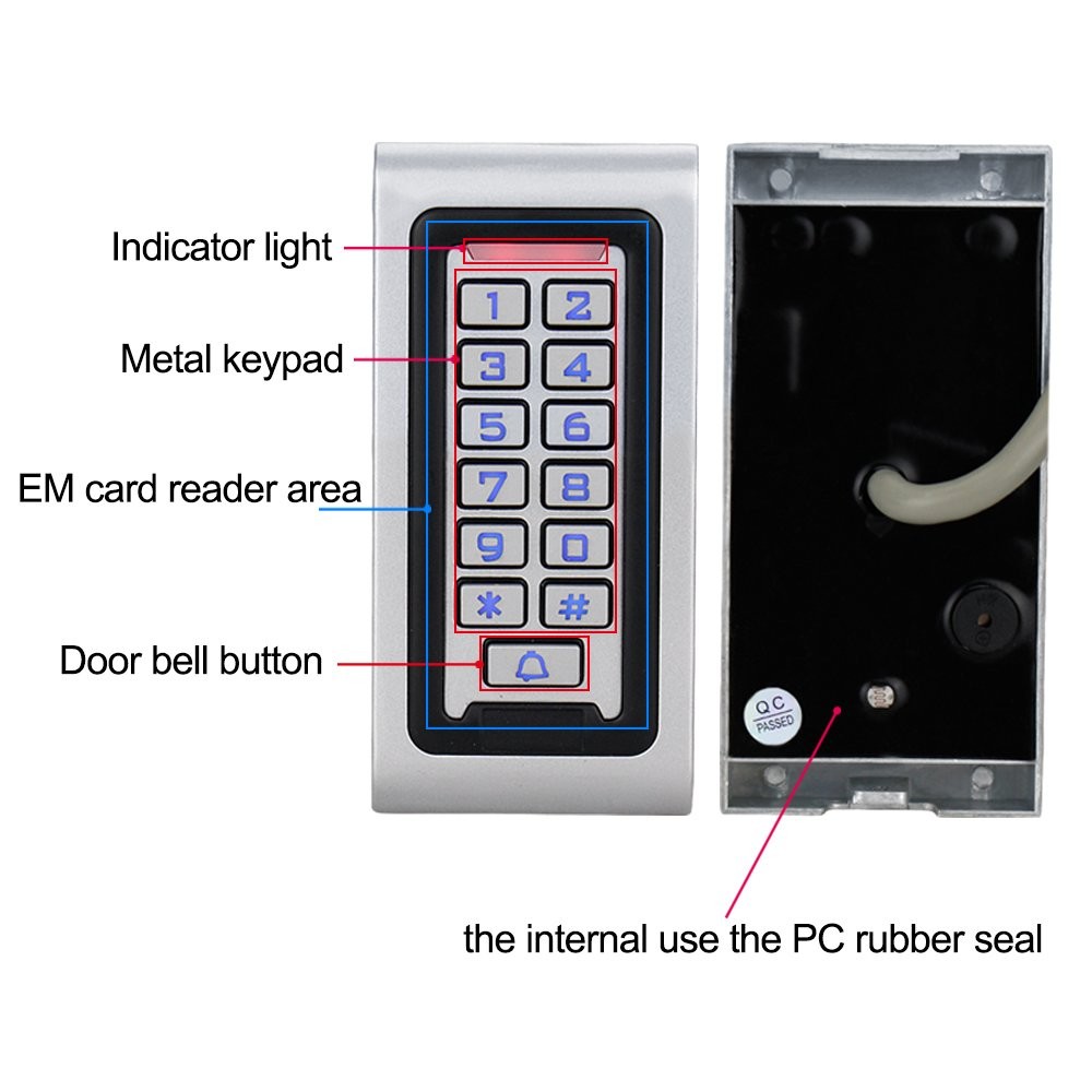 HFeng Standalone IP68 Waterproof RFID Access Control Keypad Metal Card Reader