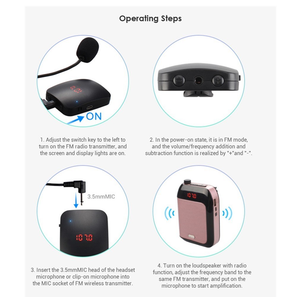 Wireless Headset Microphone Lavalier Mic Transmitter for Amplifiers and Radios