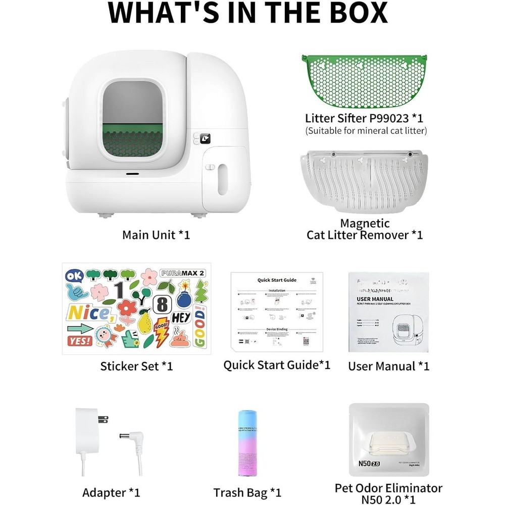PuraMax 2 Automatic Self-Cleaning Cat Litter Box, App Control Automatic Litter B