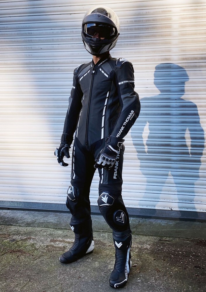 Frank Thomas Dynamic 1pc Leather Suit Black Grey