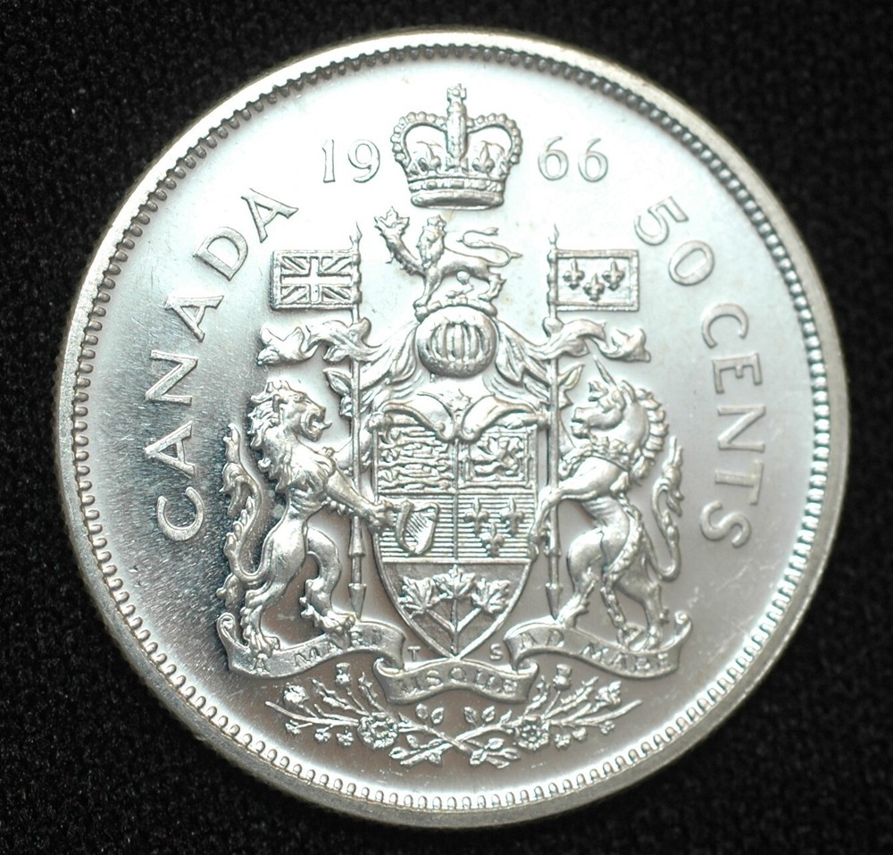 1966 Canada 50 Cent .800 Silver Half Dollar Coin Uncirculated from original roll