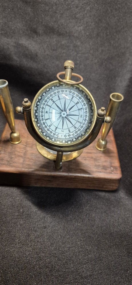Brass Pen Holder Compass Clock Table Topper