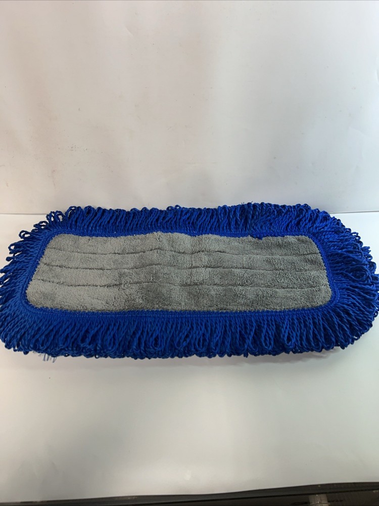 (4) Fringed 17” Dust Mops W/hook & Loop Backing, Blue Microfiber NEW