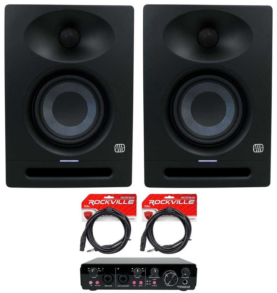 (2) Presonus Eris Studio 4 Powered Active 4" Studio Monitors + 2x2 USB Interface