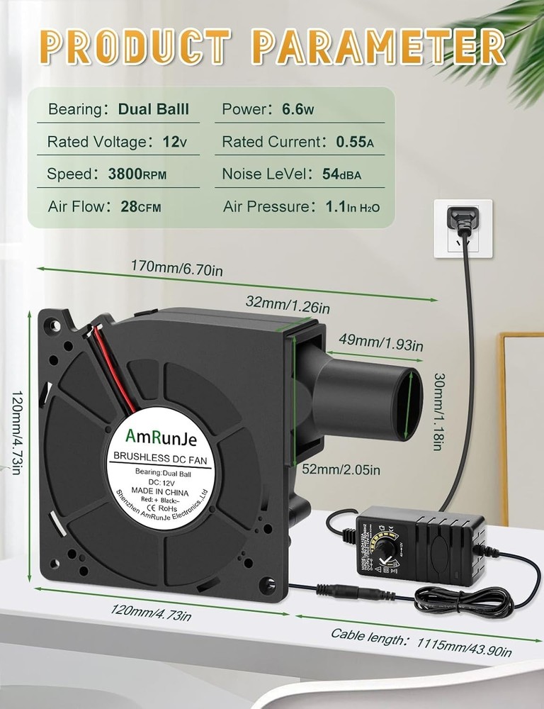 with 110v-240v AC Plug Variable Speed Controller, Squirrel cage blower fan fo...