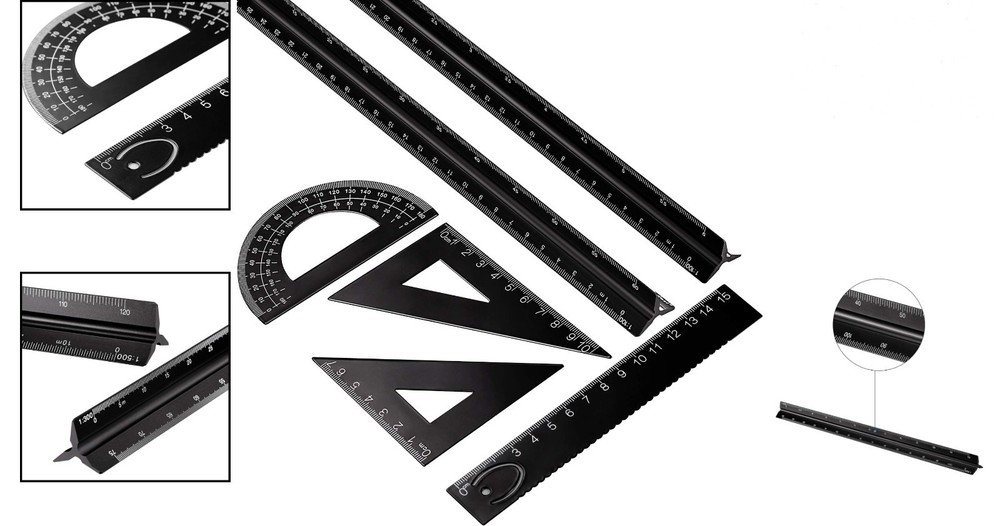 6 Pcs Aluminum Engineering Scale Ruler Set 12 Inch Drafting Tools for Architects