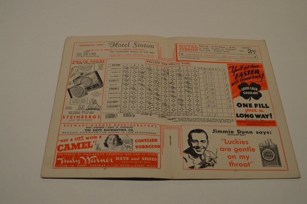 1937 CINCINNATI REDS CROSLEY SCORE BOOK PROGRAM WITH PIN!!! MUST SEE!!!