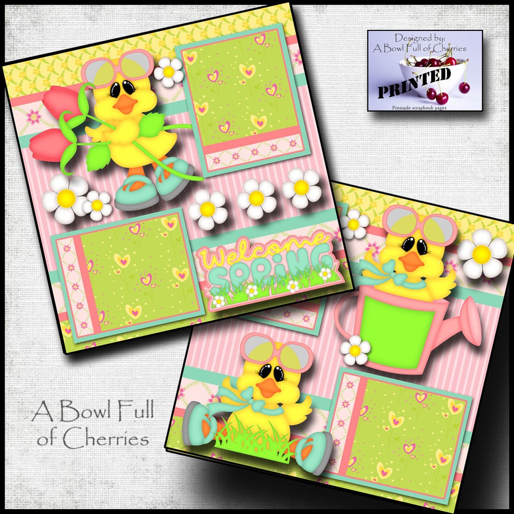 Welcome Spring 2 premade scrapbook pages printed layout paper piecing By Cherry