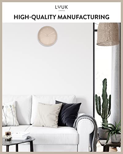 Modern Quartz Wall Clock with Silent Movement, Second Hand and Beige, 10"