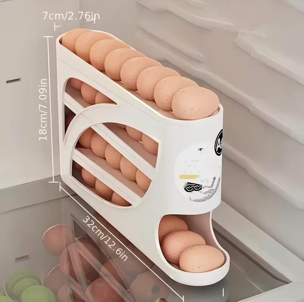 4-Tier Rolling Egg Holder for Refrigerator Storage