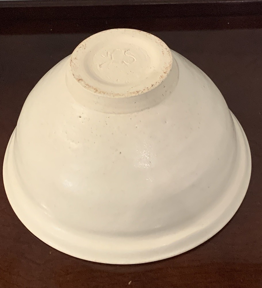 LS Pottery Footed Glazed &painted Tree Bowl 5”H x 8”W