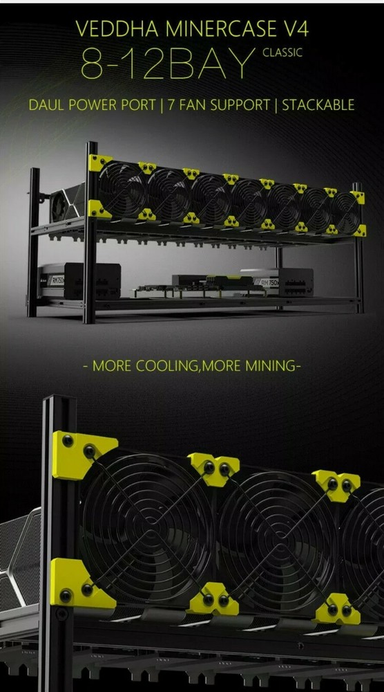 Veddha 8 / 12 GPU Miner Case Aluminum Stackable Mining Case Rig Open Air Frame