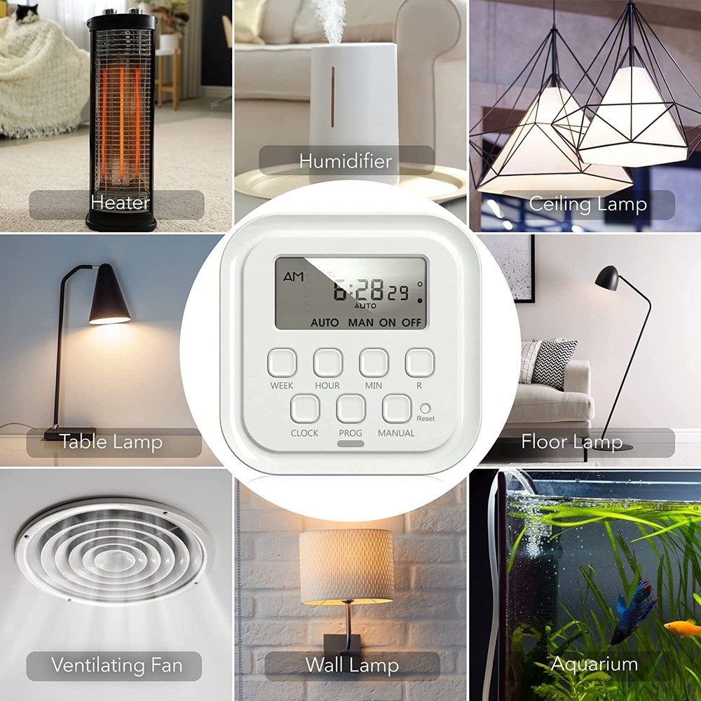 HBN 7 Day 8 On/Off Programs Heavy Duty Digital Timer Dual Outlet Programmable