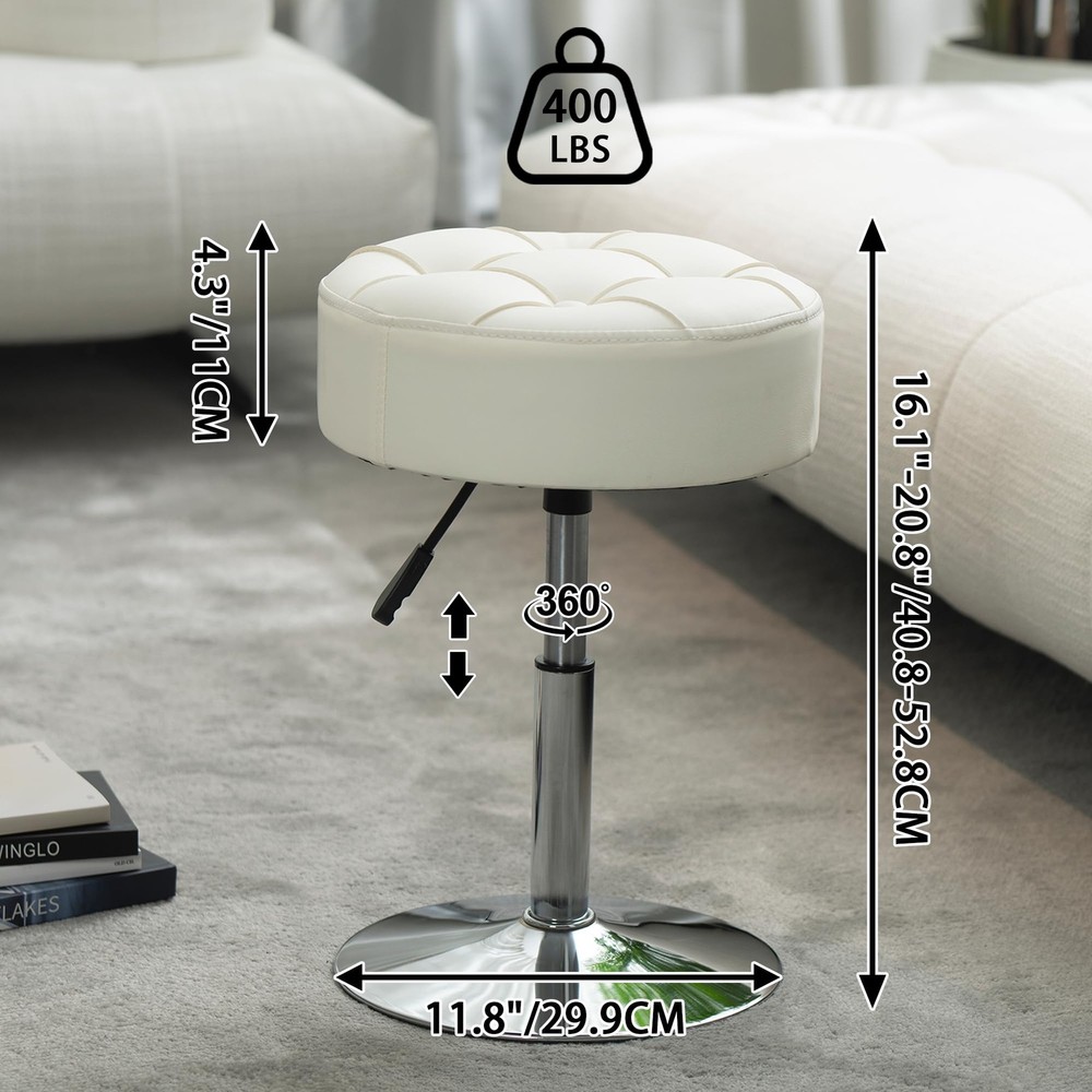 ® Fire-Resistant Adjustable White Vanity Stool, Swivel Vanity Chair for Makeu...