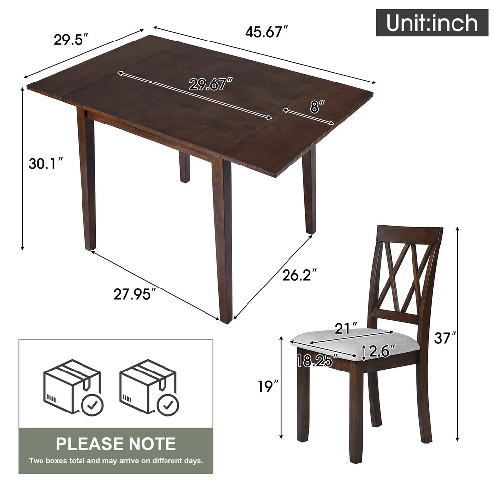 3 Piece Kitchen Dining Set with Drop Leaf Dining Table and 2 Dining Upholstere