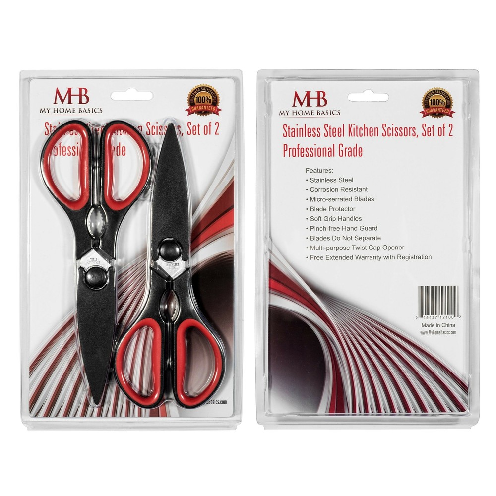 Multi-purpose Kitchen Scissors Set of 2 with Protective Cap, Corrosion Resist...