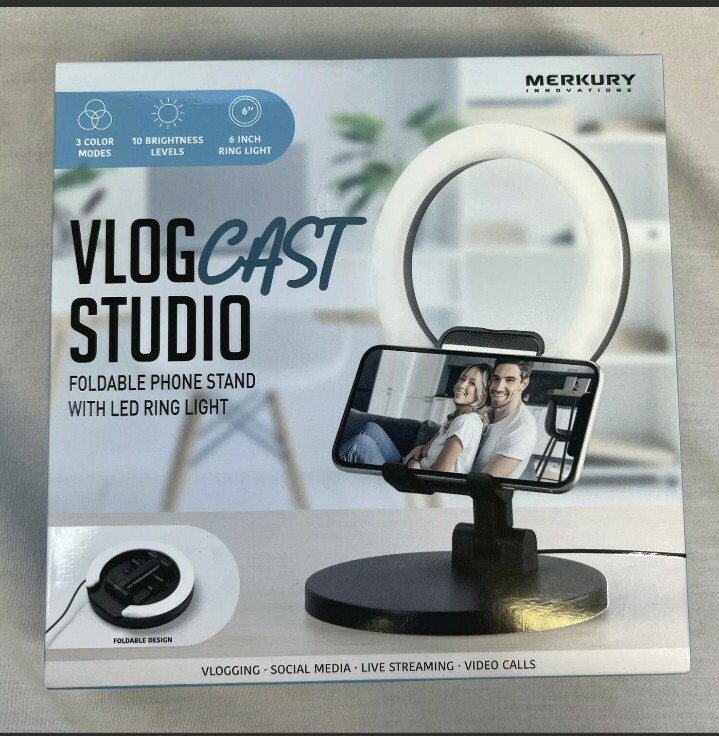 Merkury Vlog Cast Studio Kit Remote-Stand- And LED Ring Light Vlogger
