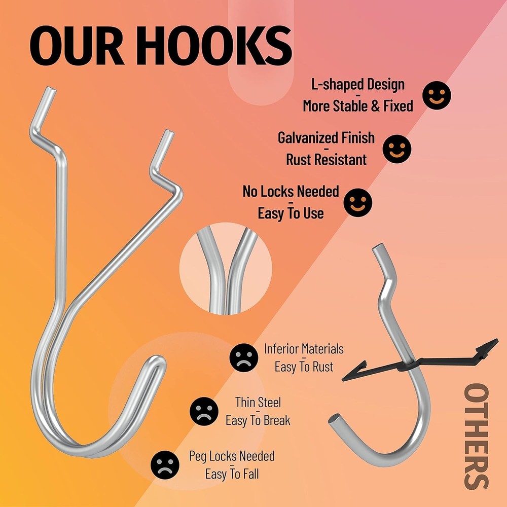 Pegboard Hooks, J-Hook, 1 Inch Silver Hooks 80 Pack, Ideal Display Pegs for Hang