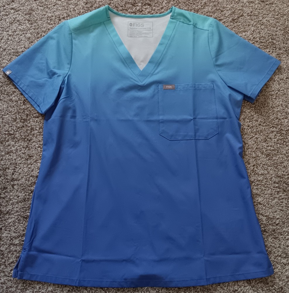 FIGS Women's Technical Collection Blue Teal Solid Medical Scrubs Set Size M
