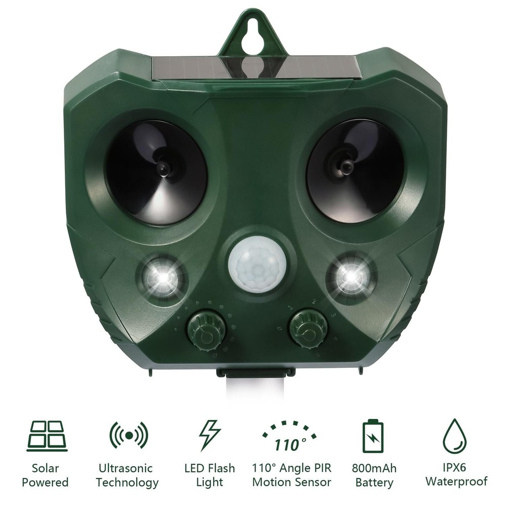 Ultrasonic Animal Repeller Solar Powered Repellent w/ Motion Sensor LED Flashing