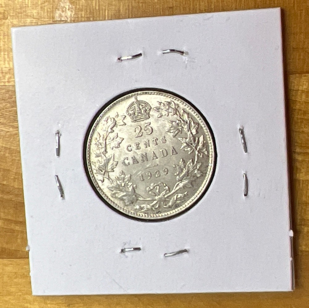 1929 Canadian Silver 25 Cent Coin