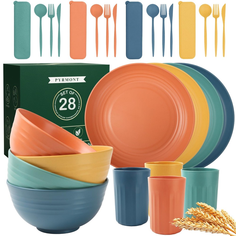 Wheat Straw Dinnerware Sets, Microwave & Dishwasher Safe Unbreakable Dinnerware