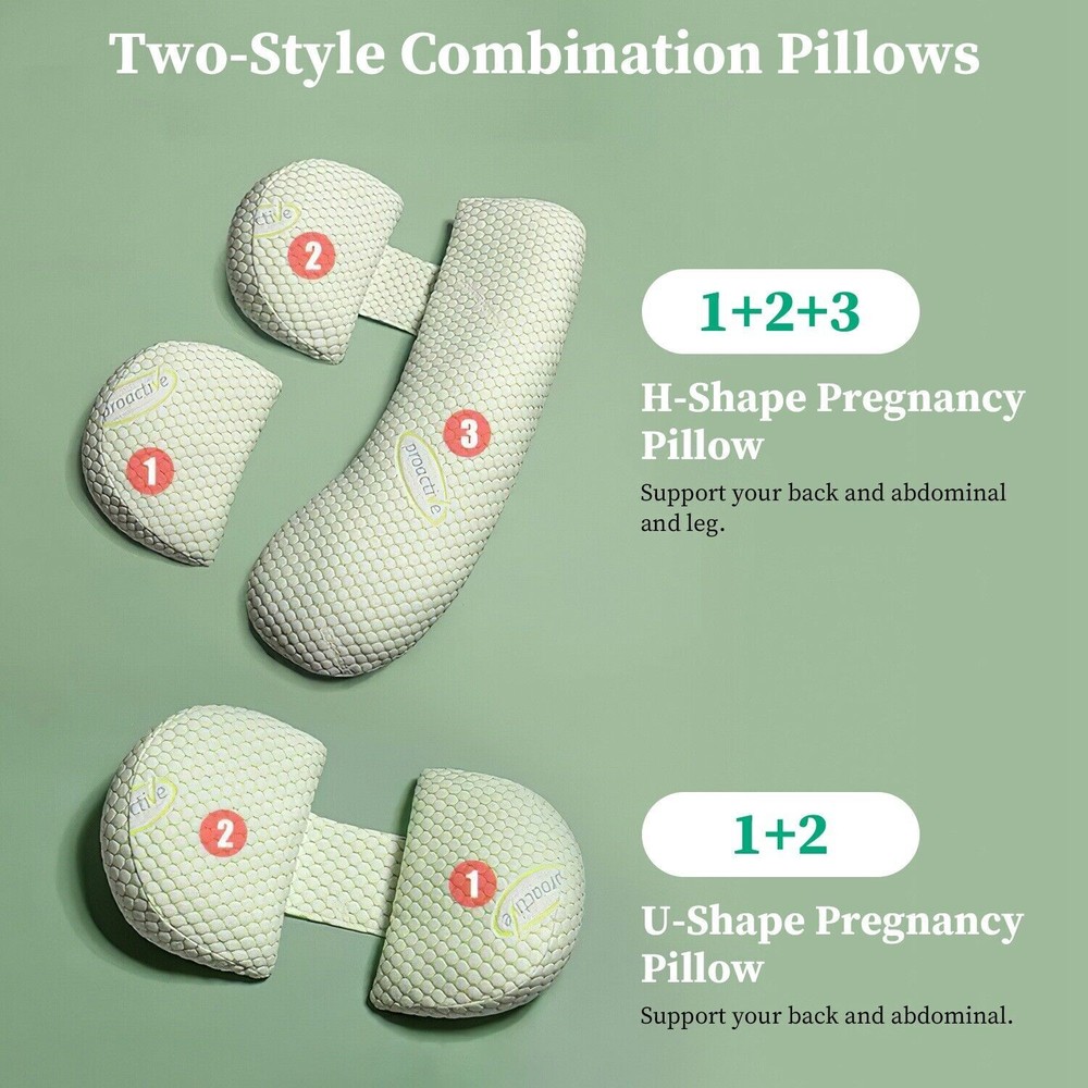 Pregnancy Support Pillow Adjustable & Detachable Support Back, Legs, Belly & Hip