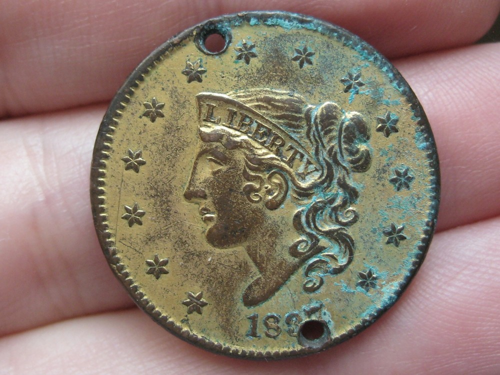 1837 Matron Head Modified Large Cent- Plain Cord, Medium Letters, XF Detail
