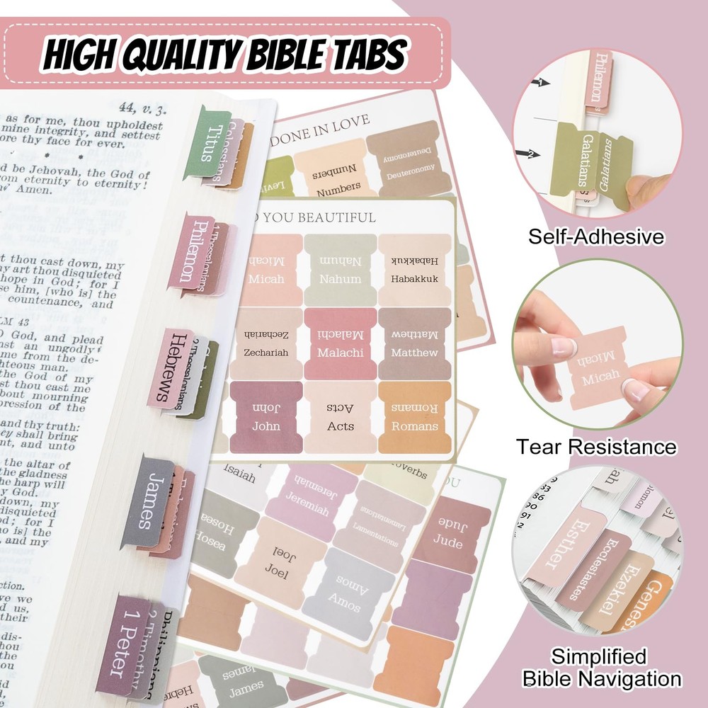 Laminated Bible Tabs,75 Tabs,Laminated Index Tabs for Women and Boho