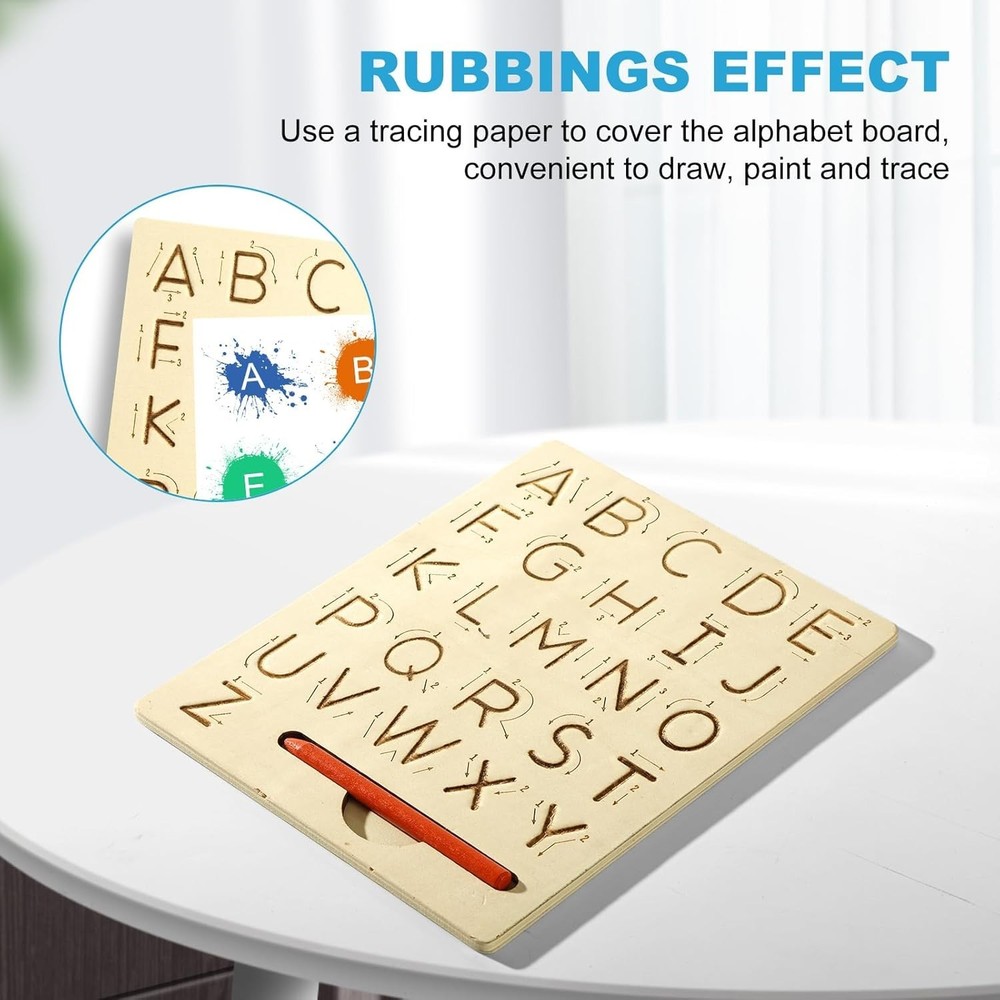 Wooden Letters Practicing Board,Reusable Handwriting Alphabet Tracing Board Doub
