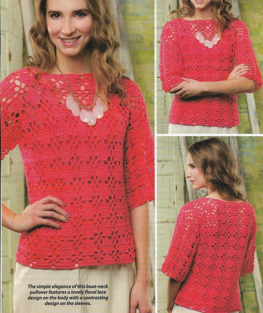 MULTI LACE PULLOVER SWEATER 5 SIZES WOMEN'S CROCHET PATTERN INSTRUCTIONS