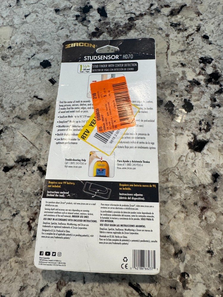 Zircon StudSensor HD70 Stud Finder