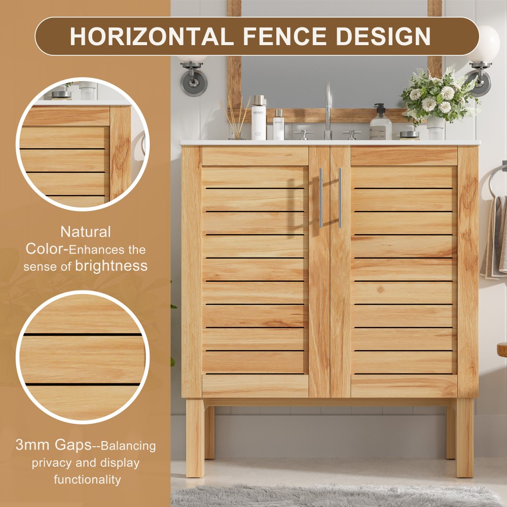 Bathroom Vanity with Ceramic Sink Features 2 Doors and Ample Storage Space