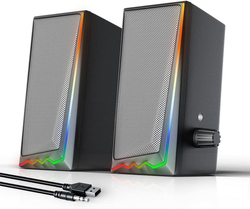 Computer Speakers LED Gaming Desktop Speakers Volume Control 3.5mm AUX PC