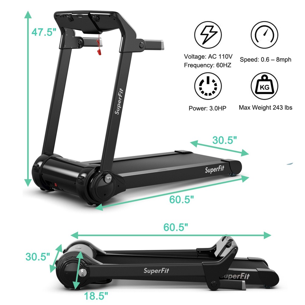 Folding Electric Treadmill 3.0HP Exercise Running Machine w/ App Control Silver