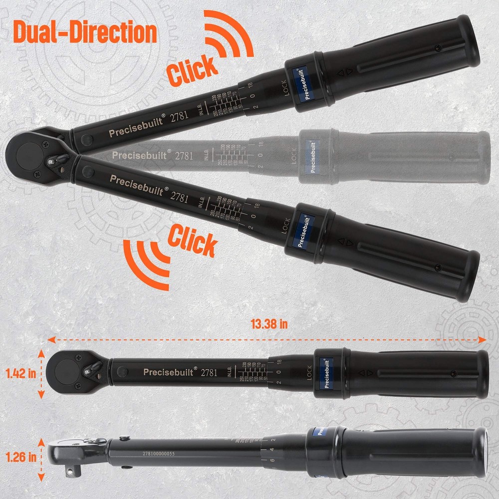 Precisebuilt 3/8" Drive 50-250 in-lb Click Tech Torque Wrench