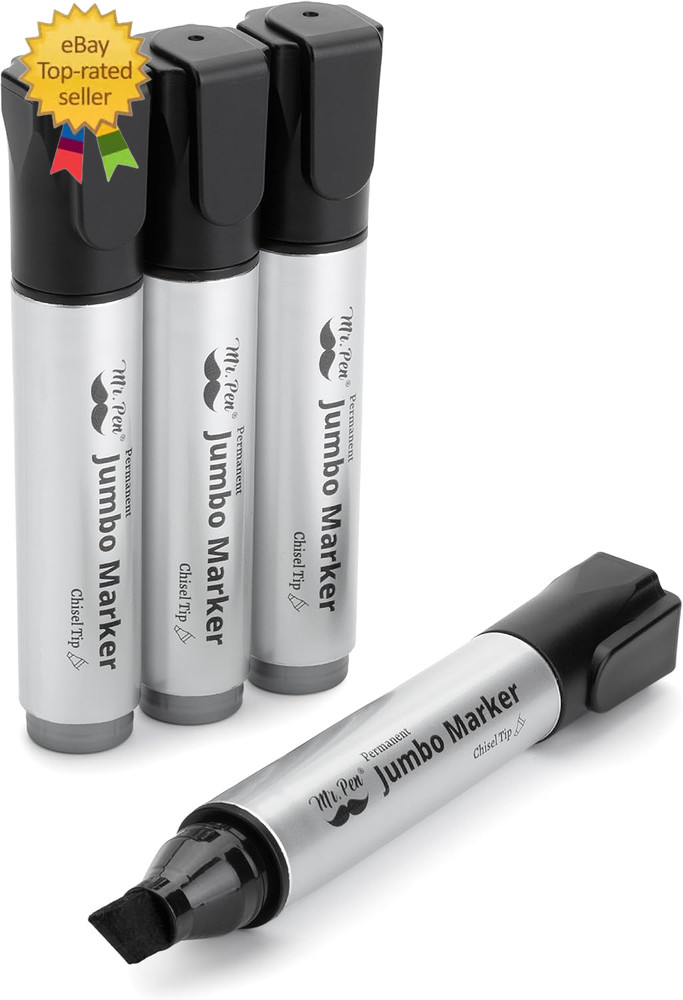 - Jumbo Permanent Markers, 4 Pack, Chisel Tip, Black, Thick, Large, Wide Tip