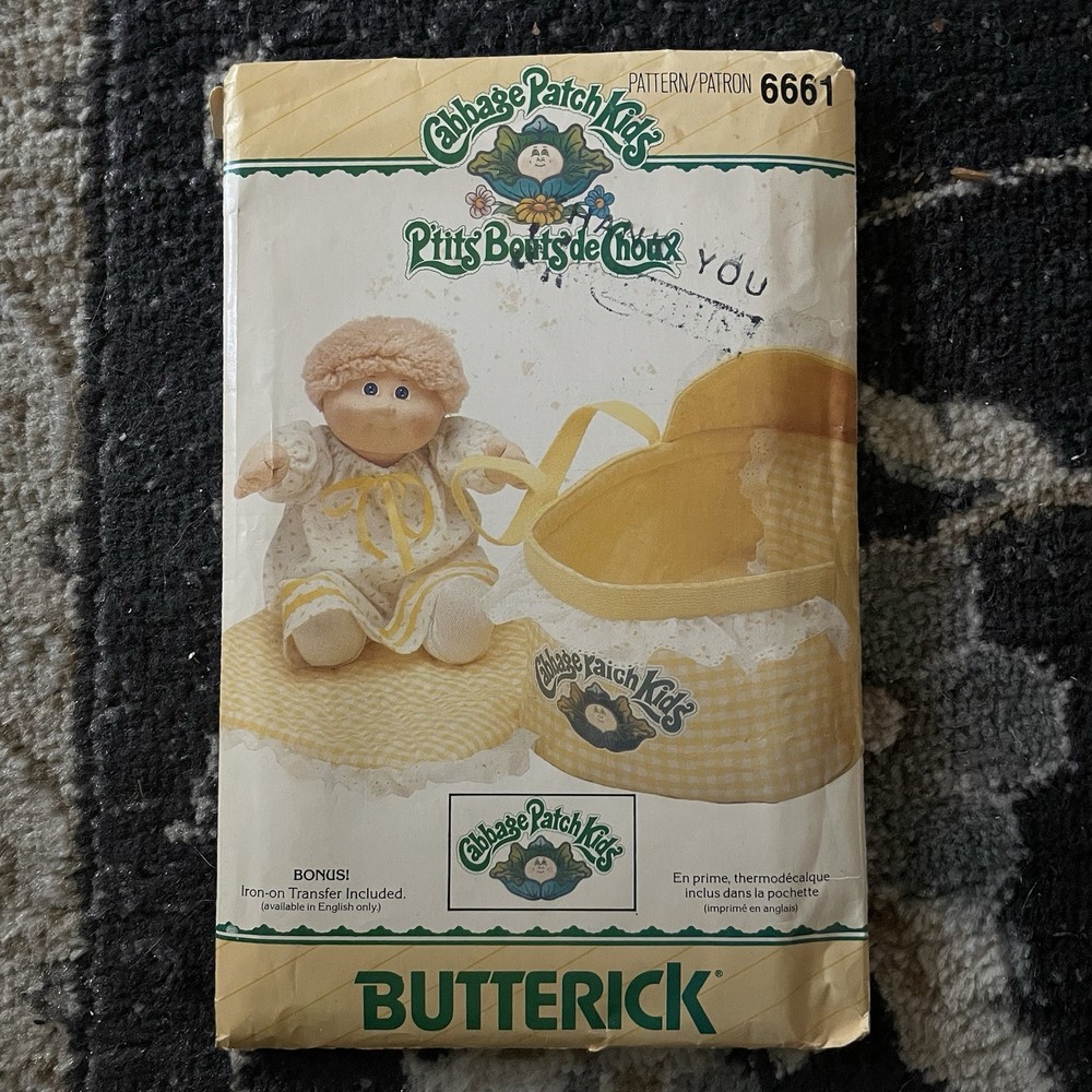 1984 Cabbage Patch Kids Doll Accessory Sewing Pattern Bed Carrier Vintage Cut*