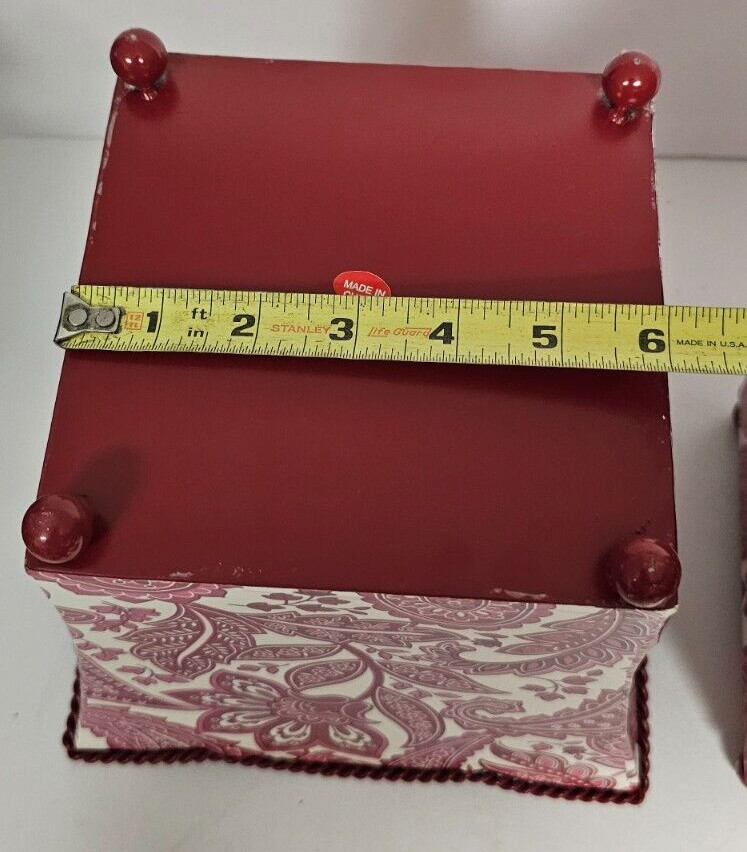 Two Red & White Candy Cane Decoupage Tin Planters 8" x 8.5"