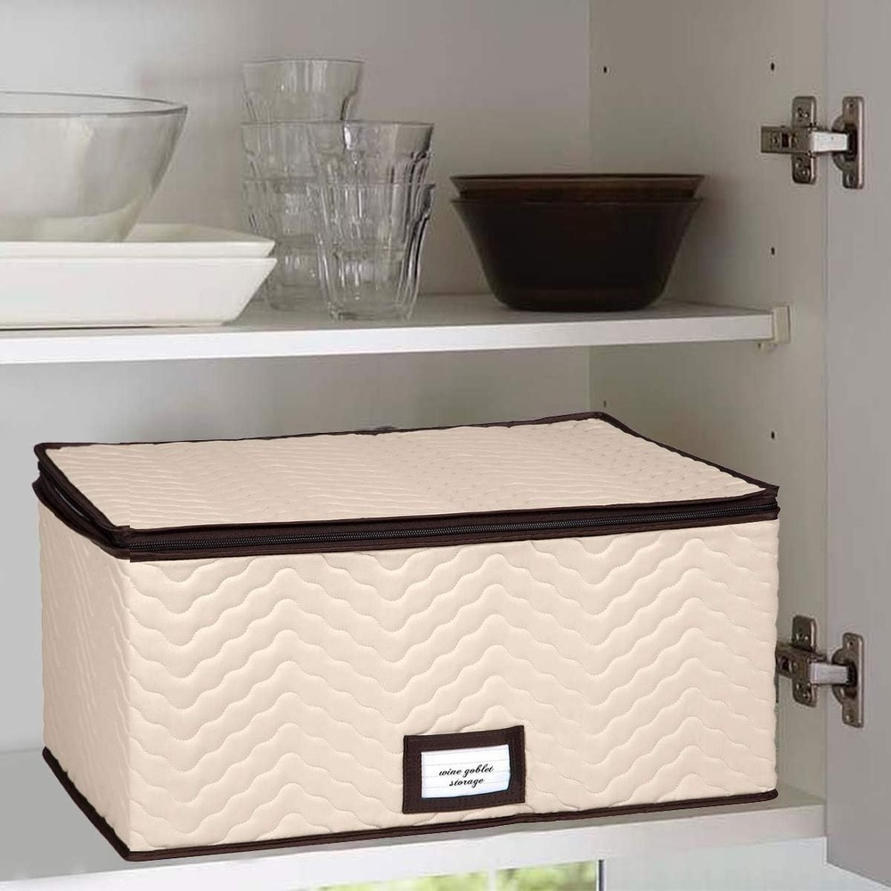 Elegant Stemware Storage Box - Quilted Microfiber, 12 Glass Capacity, Stackable