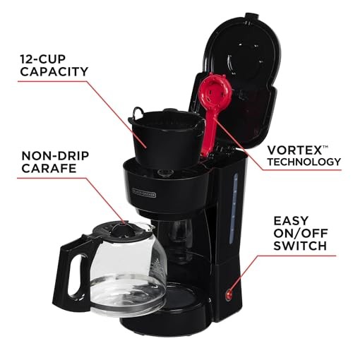 BLACK+DECKER 12-Cup Coffee Maker with Easy On/Off Switch, 12-Cup, Black