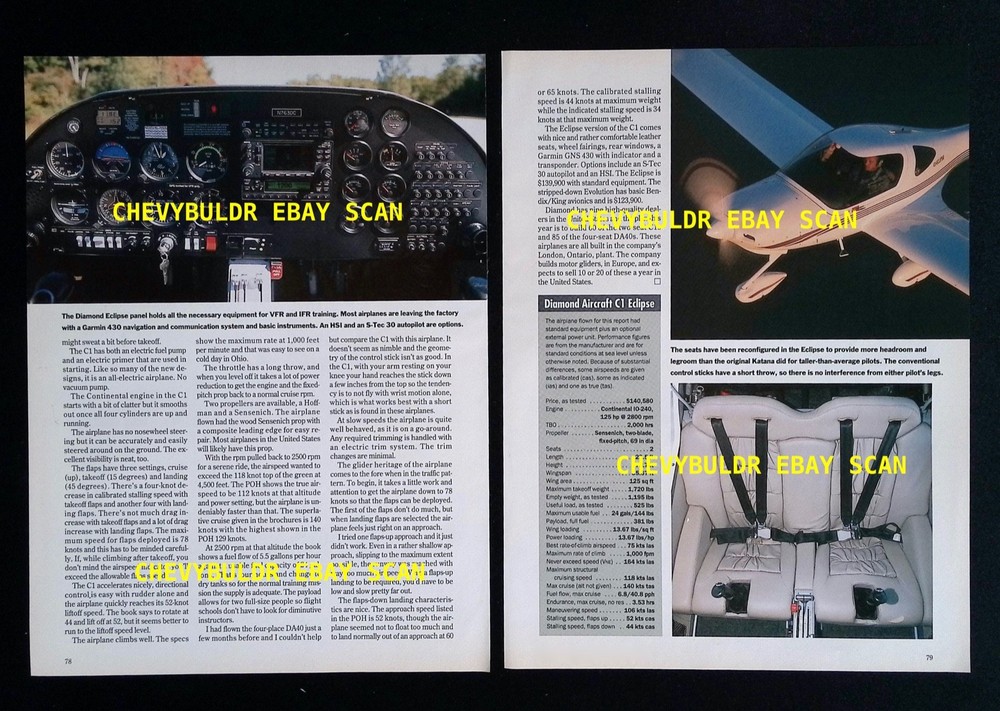 2002 Diamond DA20-C1 Eclipse Airplane Info Article "A Katana with Muscle..."